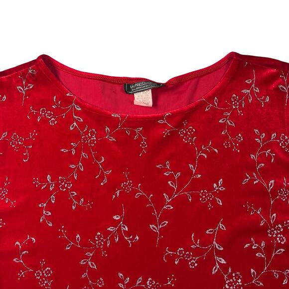Impressions Millennium Edition Top 3X Red Velour Velvet Floral Glitter Sparkle - Picture 2 of 10